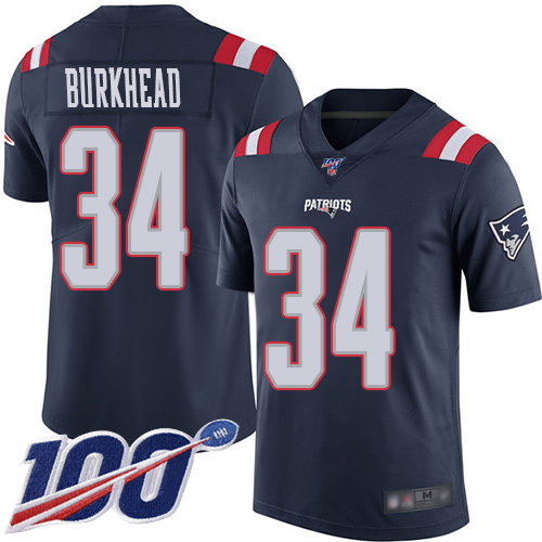 New England Patriots Football 34 100th Season Rush Limited Navy Blue Men Rex Burkhead NFL Jersey